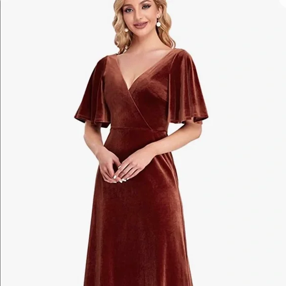 strapless open back dress Elegant Velvet Bateau Bat Sleeve Side Slit Long Bridesmaid Dresses With Slit
